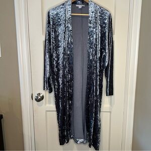 FAVLUX Velvet Open Front Duster Cardigan - Silver - Size Medium